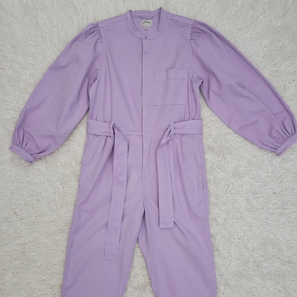 J Crew Womens Puff Sleeve Chino Jumpsuit Overalls Sz 6 Lavender Purple - Picture 5 of 13